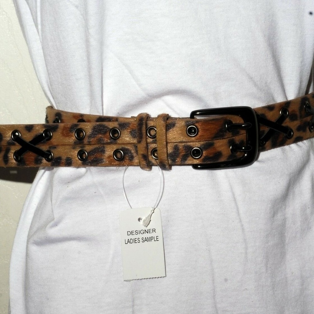 David Bitton Buffalo Animal Print Leather Belt New
